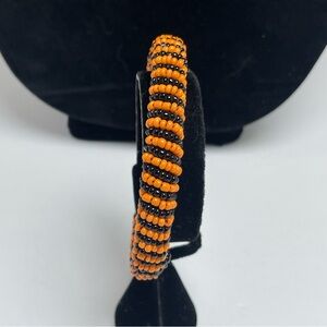Orange and Black Beaded Bangle Bracelet